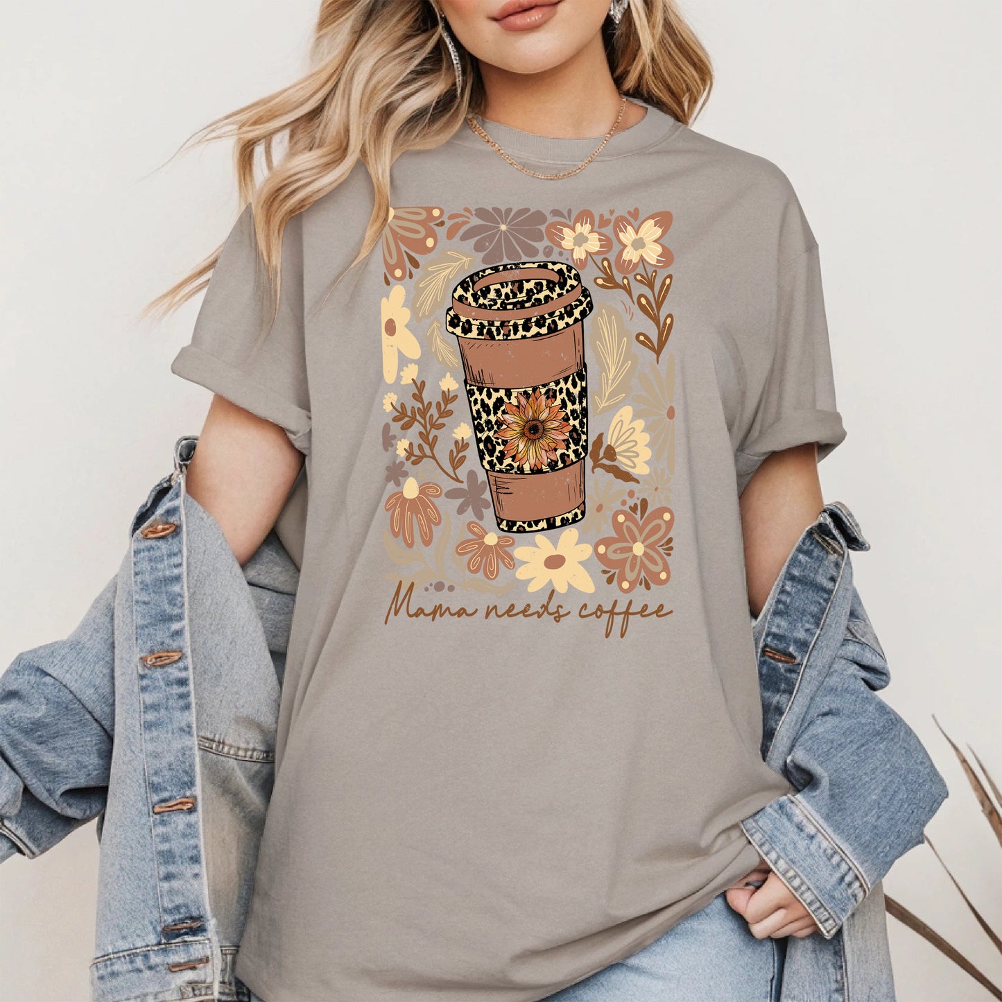 Leopard Print Floral Coffee Cup Mom Shirt