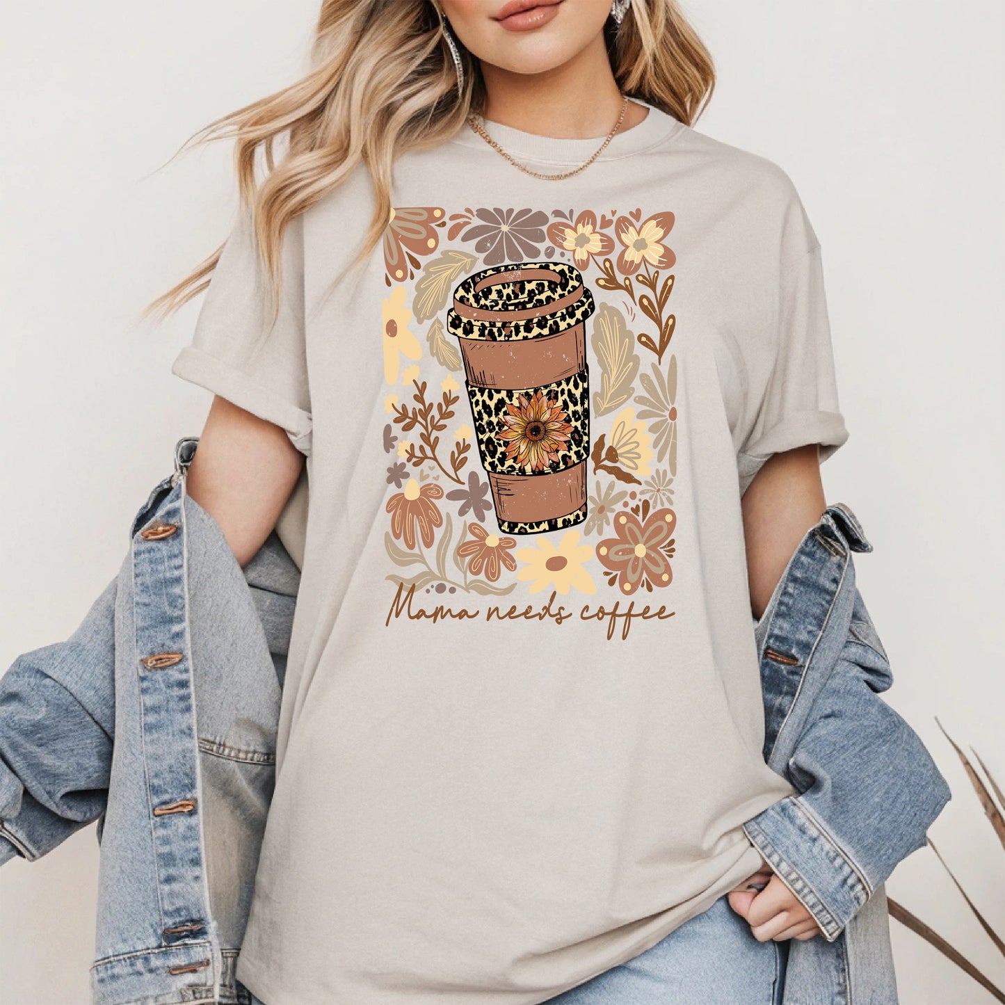 Leopard Print Floral Coffee Cup Mom Shirt