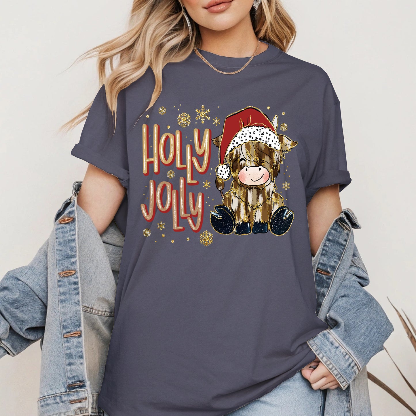 Holly Jolly Christmas Cow Santa Shirt