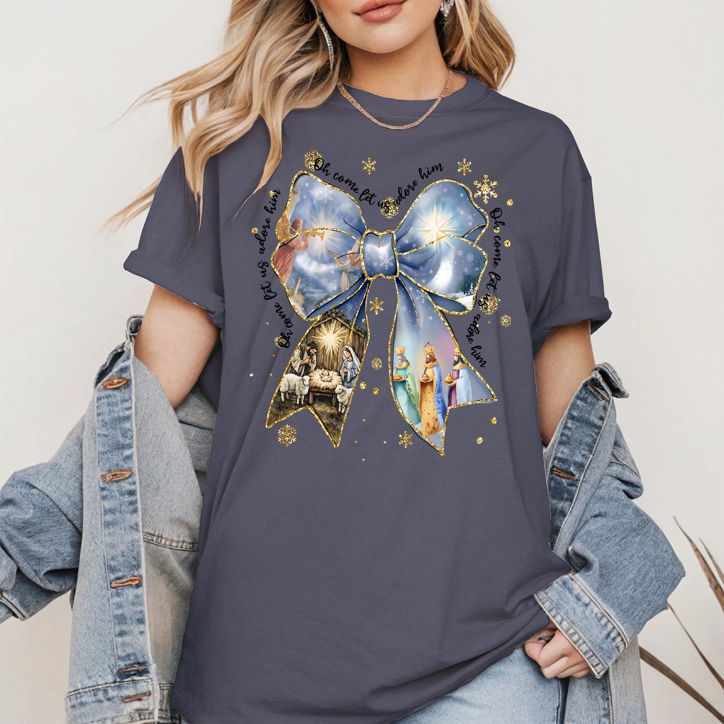 Oh Come Let Us Adore Him Nativity Christmas Shirt