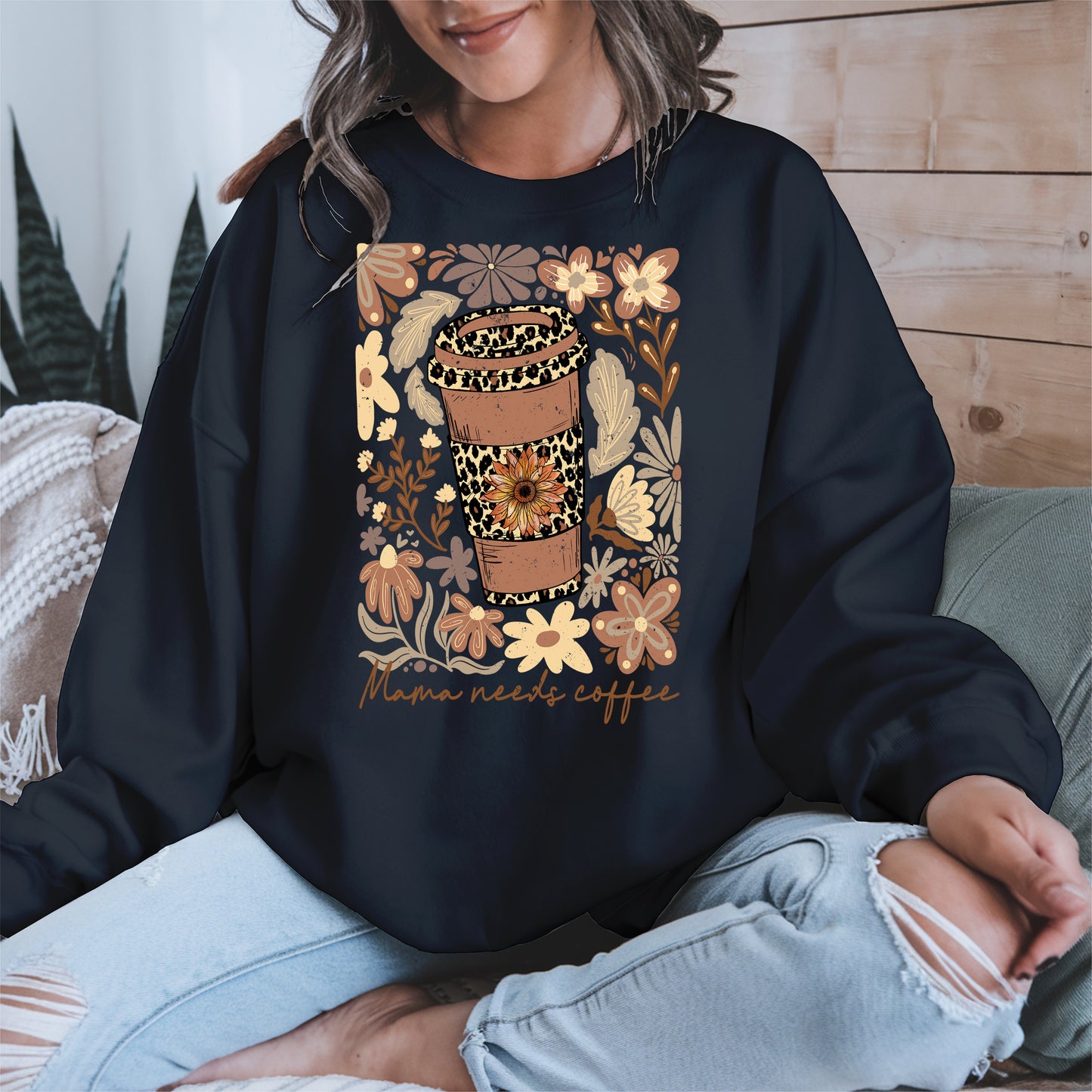 Leopard Print Floral Coffee Cup Mom Shirt