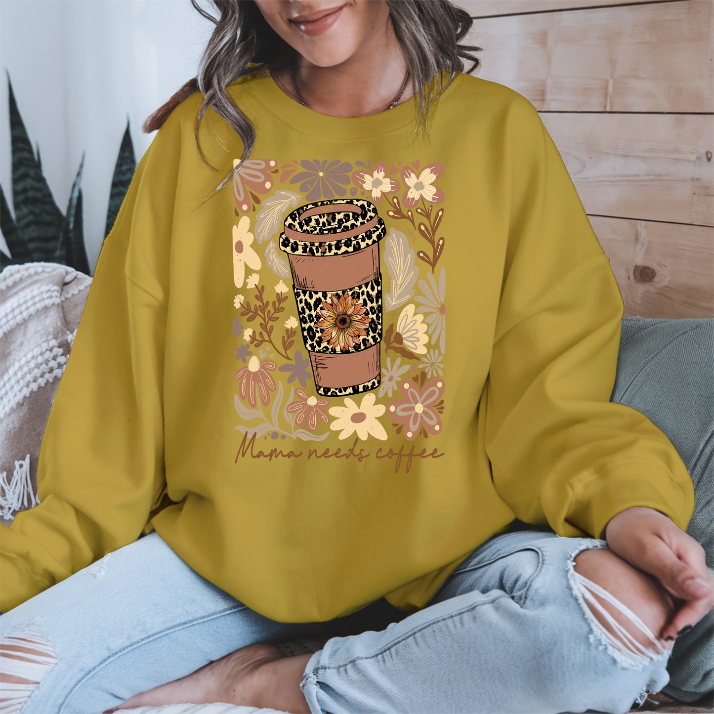 Leopard Print Floral Coffee Cup Mom Shirt