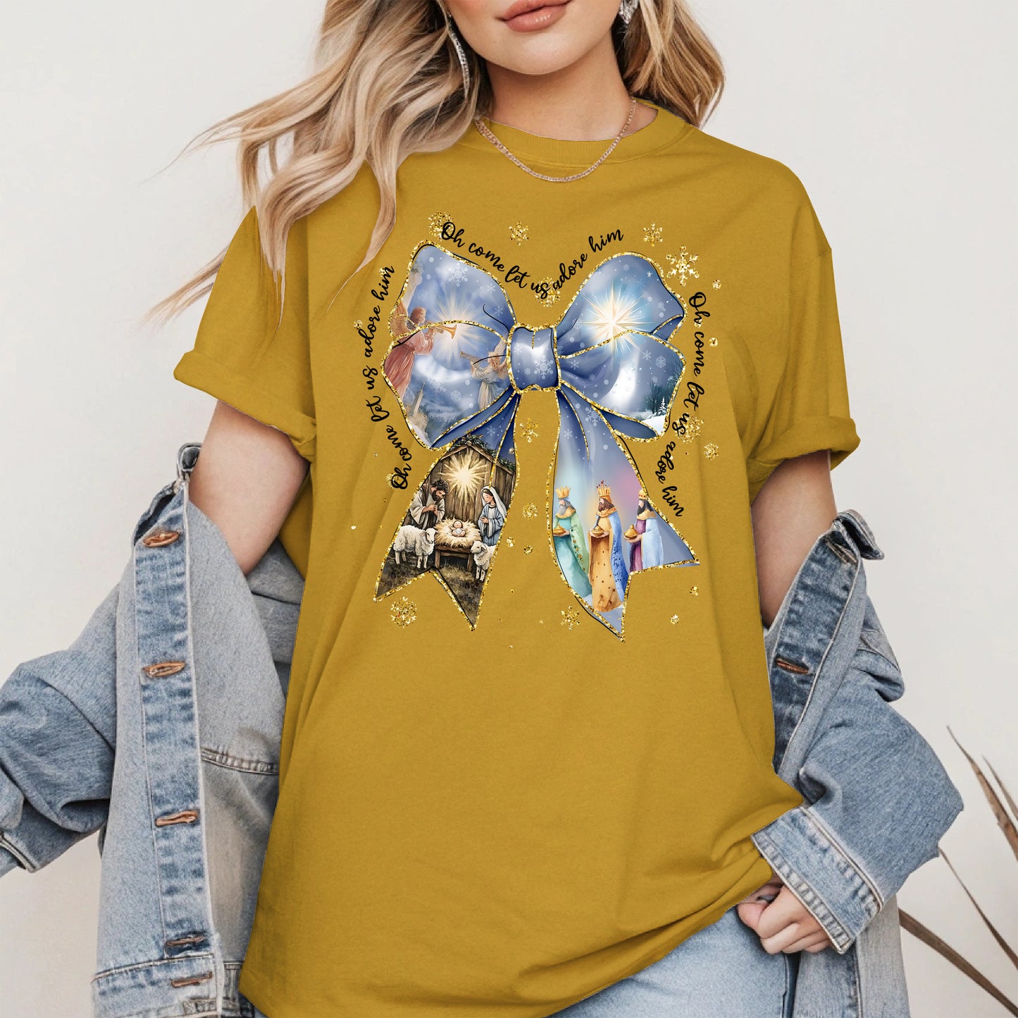 Oh Come Let Us Adore Him Nativity Christmas Shirt