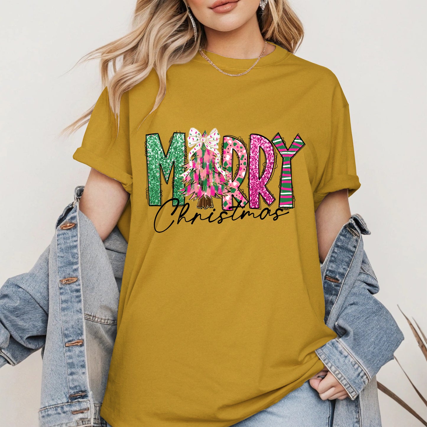 Merry Christmas Shirt Glitter Tree Holiday Tee