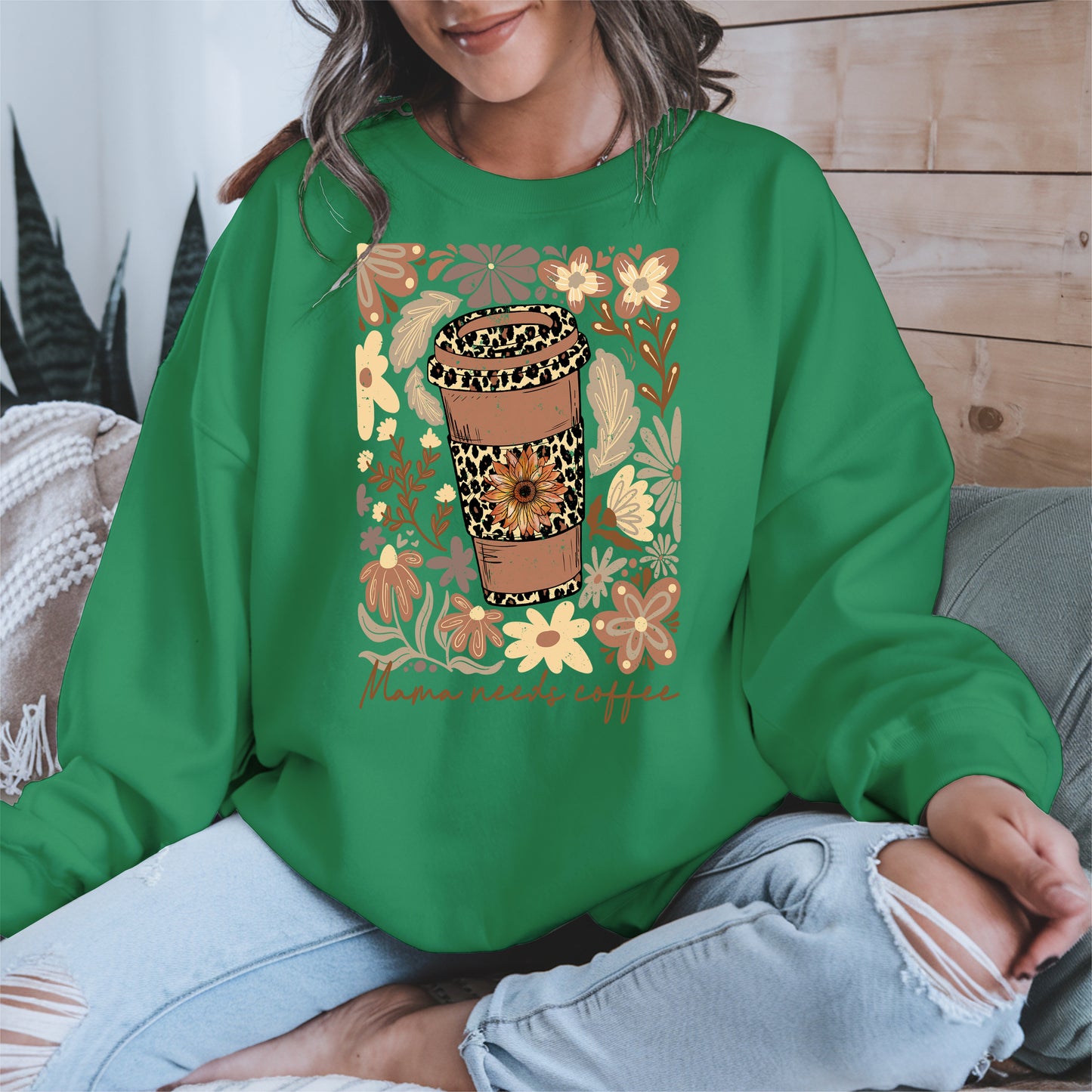 Leopard Print Floral Coffee Cup Mom Shirt