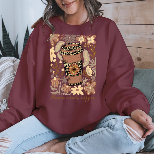 Leopard Print Floral Coffee Cup Mom Shirt