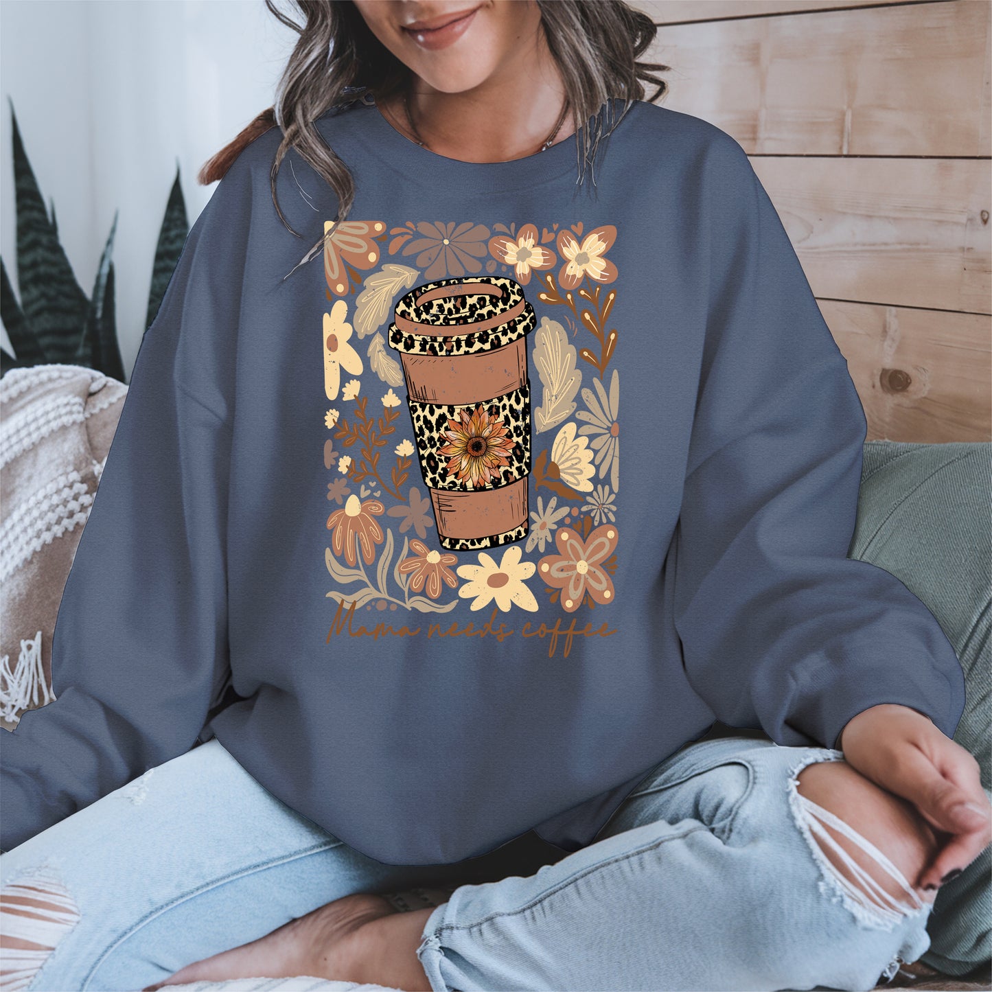 Leopard Print Floral Coffee Cup Mom Shirt