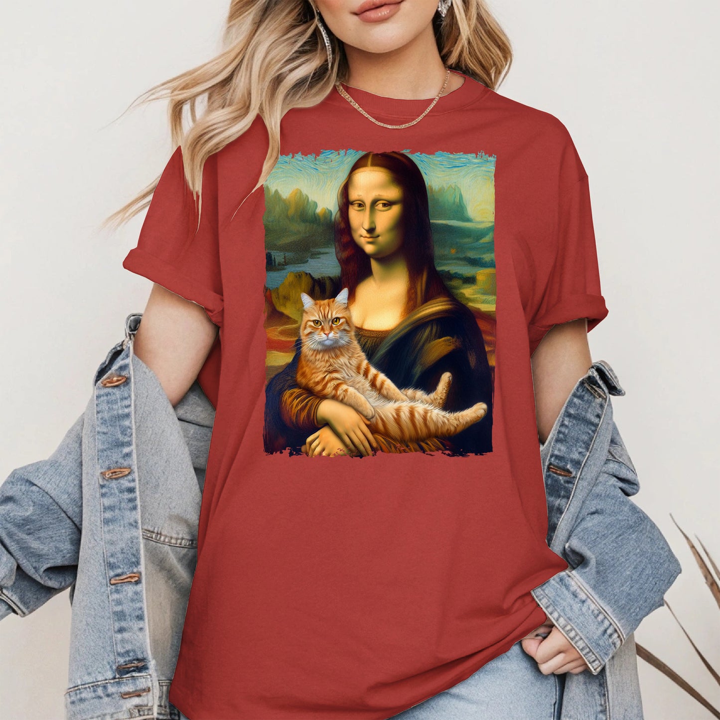 Mona Lisa Holding Orange Cat Shirt Hoodie Sweatshirt