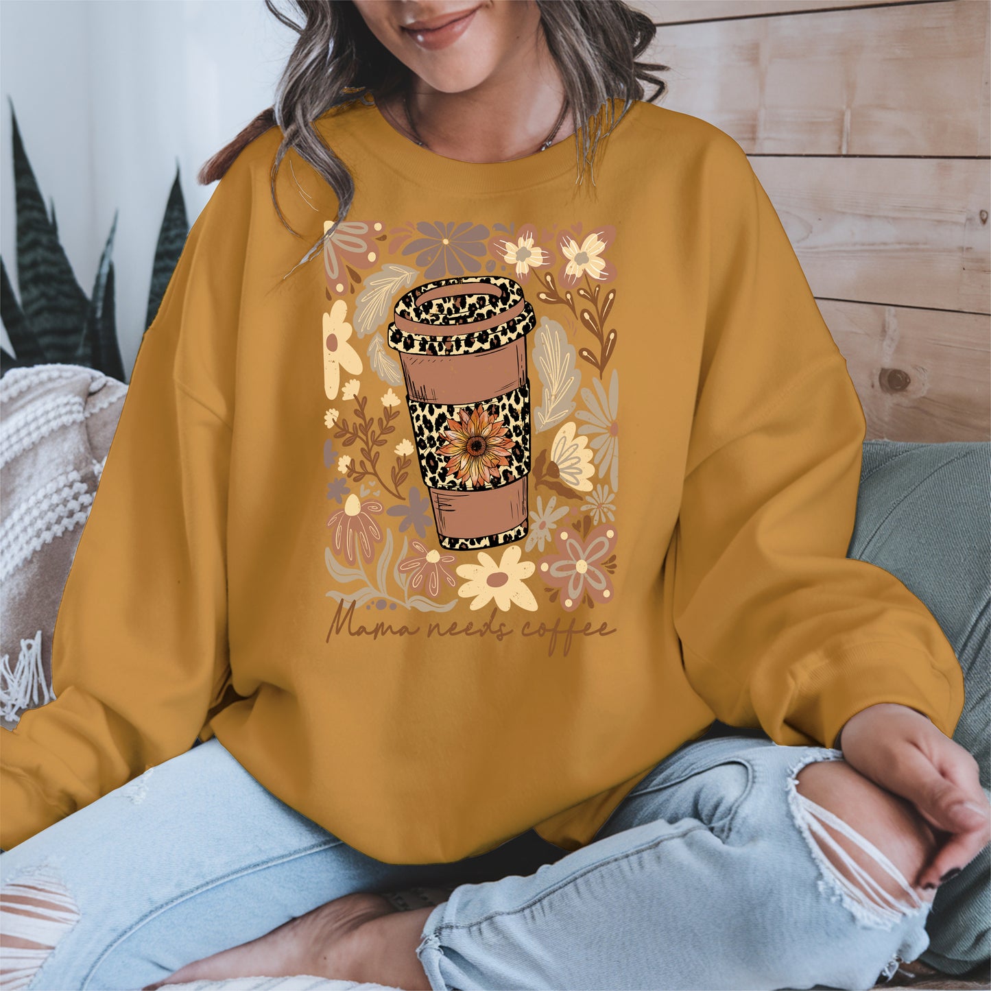 Leopard Print Floral Coffee Cup Mom Shirt
