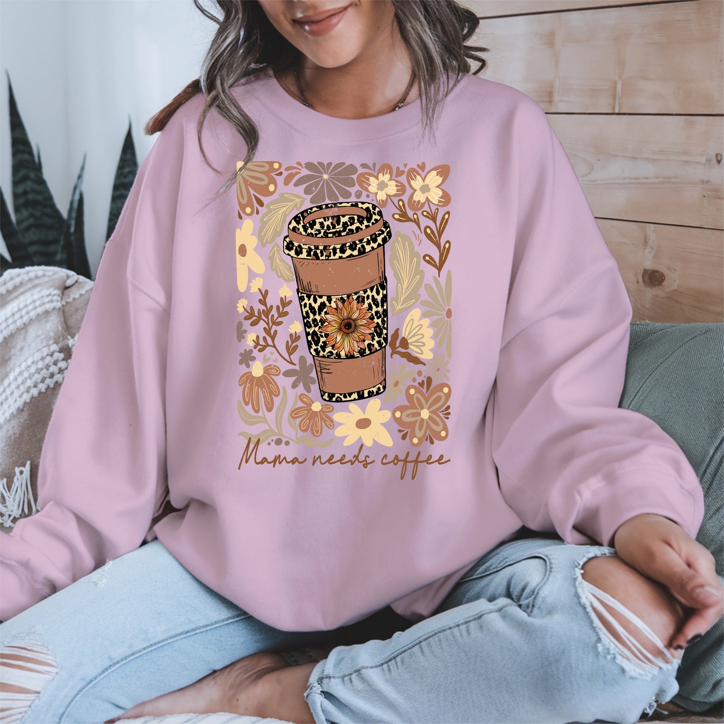 Leopard Print Floral Coffee Cup Mom Shirt