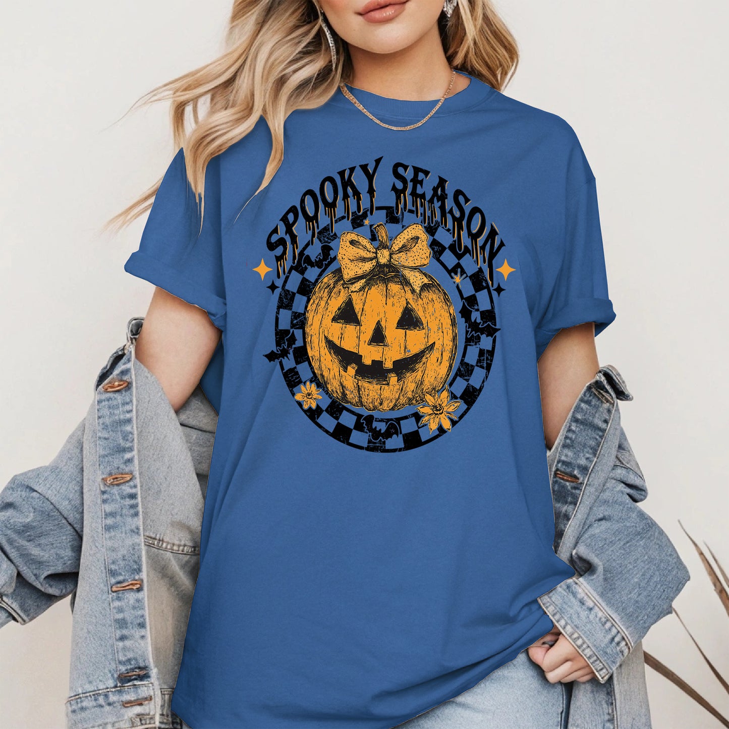 Spooky Season Halloween Pumpkin Checkered shirt
